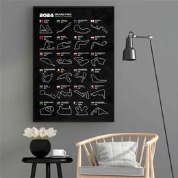 24 F1 World Racing Track Poster Printing Canvas Wall Art Sports Car Grand Prix Car Enthusiast Bedroom Decoration Schedule Painting J240505