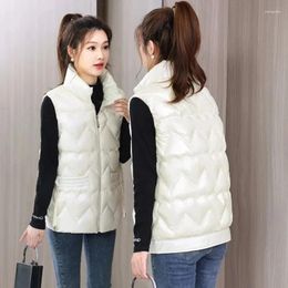 Women's Vests 2024 Women Down Cotton Vest Autumn Winter Stand-up Bright Surface Versatile Short Fashion Overcoat