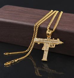 Alloy Gun Bling Pendant Necklace Iced Out Rhinestone Hip Hop Miami Cuban Chain Gold Silver Color Men Women Jewelry1393009