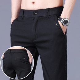 Summer Thin Stretch Casual Pants Men Soft Ventilate Fashion Business Elastic Korean Slim Cotton Brand Trousers 2838 240417