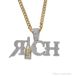 Hip Hop New Rich Bottle Pendant Necklace Lab Diamond Gold Color Bottle Personality Pendant Copper Metal Chain Iced Out9917258