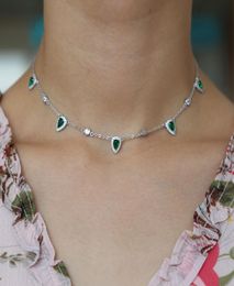 3510cm choker silver plated women necklace fashion jewelry water drop charm Green emerald clear cz stone paved Gorgeous women jew8650298
