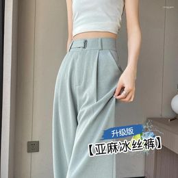 Women's Pants 2024 Spring/Summer High Waist Linen Suit Wide Legged Loose Straight Tube Grade Floor Dragging For Women