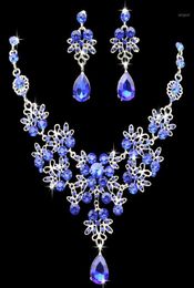 Earrings Necklace KMVEXO Multiple Colors Water Drop Wedding Bridal Formal Party Prom Jewelry Sets Crystal Rhinestone Brides Sets3718308