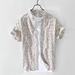 Men's Casual Shirts Floral Short Sleeve For Men 2024 Summer Plus Size Loose Cotton Linen