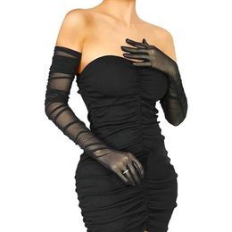 Sleevelet Arm Sleeves Womens sexy transparent gloves mesh thin gauze super long opera Halloween costumes party dance Q240430