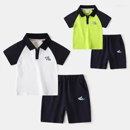 Clothing Sets Boys' Summer Short Sleeve Suit One Piece Drop2024 ChildrenpoloShirt Shorts Patchwork Two-Piece Se