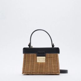 ZA Straw Bag Customized Vintage Woven Rattan Crossbody Bags Casual Straw Handbag Shoulder Beach Bag Clutch Handmade 240420