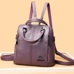 Wholesale ladies shoulder bags retro solid color leather handbag elegant atmosphere splicing fashion crossbody bag large multifunctional women backpack 3145