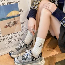 Women Socks Women's Mid-tube Black And White Cartoon Embroidery Network Red Korean Version Of The Trend Stocks