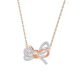 neckless for woman Swarovskis Jewellery Matching Rose Gold Two-color Short Bow Necklace Female Swarovski Element Crystal Clavicle Chain Female