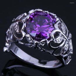 Cluster Rings Majestic Round Purple Cubic Zirconia Silver Plated Ring V0447