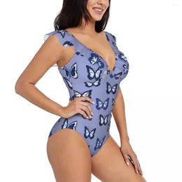 Women's Swimwear Women One Piece Swimsuit Bright Butterflies Female Swimming Bikinis Push Up Monokini Sexy Ruffle Bathing Suit