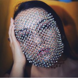 Bridal Veils Crystal Bling Wedding 2021 Face Mask Creative Mesh Full CrystalHandmade Jewellery For Women Luxury Rhinestone Decorat 259g