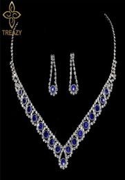 TREAZY 2019 New Royal Blue Crystal Bridal Jewellery Sets Rhinestone Statement Choker Necklace Earrings Women Wedding Jewellery Sets9788717