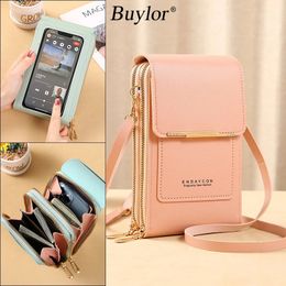 Buylor Womens Handbag Touch Screen Cell Phone Purse Shoulder Bag Female Small Wallet Soft Leather Crossbody 240429