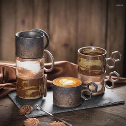 Mugs Retro Ceramic Coffee Cups Gradient Glaze Geometry Handle Tea Mug Office Water Cup Gift Stoare Japanese Style Drinkware