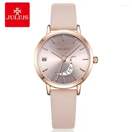 Wristwatches Auto Date Week Lady Women's Watch Japan Quartz Hours Elegant Leather Bracelet Simple Clock Girl's Birthday Gift Julius Box 1076