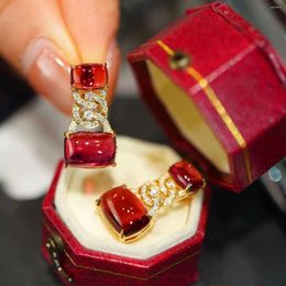 Dangle Earrings SX2024 Solid G18K Gold Natural Pink Tourmaline Rubillite Gemstones 8ct Drop Diamonds Jewelry For Women Fine