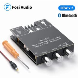Amplifier Fosi Audio Bluetooth 5.0 Audio Receiver Amplifier Board Wireless Power Digital AUX Amp Module Bass Treble TPA3116D2 50W x2