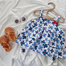 Clothing Sets Summer Loungewear Cotton Floral Sling Korean Style Junior Top And Bottom Boutique Outfits Two Piece Set School LooK