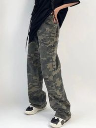 Camouflage cargo pants womens Y2K street clothing low-end jeans retro wide leg mens denim straight pants Harajuku mens 240429