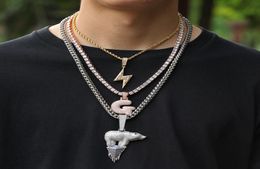 Mens Necklace Sliver Gold Lightning Chain Zircon Iced Out Pendants Hip Hop Jewellery Rap Style Pendant Creative 4524359