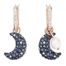 neckless for woman Swarovskis Jewelry Mysterious Star Moon Earrings Romantic Crescent Star Moon Pearl Asymmetric Earrings