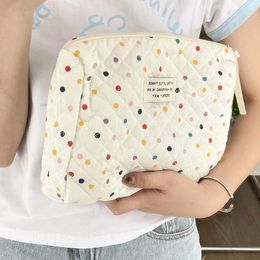 Cosmetic Bags Fashion Colorful Dots Large Capacity Quilted Bag Portable Tote Travel Make Up Storage Women Cotton Handbags Gift