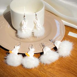 Hoop Earrings Autumn Winter Easter For Women Funny Hare Carrot Korean Lovely Fashion Fur White Gift Jewelry Accessories