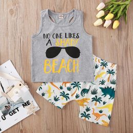 Clothing Sets Toddler Infant Baby Boys Summer Clothes Cute Letters Print Sleeveless Vest Tank Tops Palm Shorts Beach 2Pcs Outfit