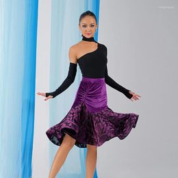 Stage Wear Irregular Sleeves Latin Top Velvet Dancing Skirt Women Dance Performance Costume Adults Ballroom Clothes SL9041