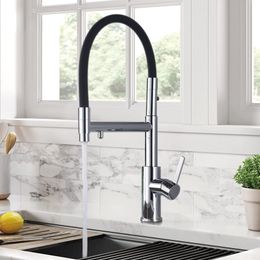 Brass kitchen faucet magnetic suction pull-out design three function single handle cold and hot double control sink Tap