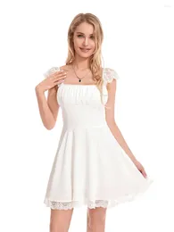 Casual Dresses Women Lace Strap Mini Dress Square Neck Flowy A-Line Ruffle Swing Short Party Cocktail Graduation