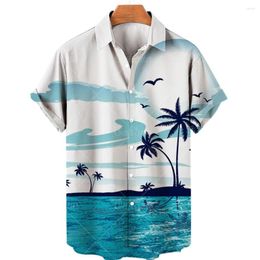 Men's Casual Shirts Coconut Tree Printed Hawaiian Shirt Simple Summer Style Beach Seaside Quick Drying Short Sleeve Top Men Wear