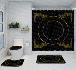 Polyester Fibre Shower Curtains Geometric Pattern Bath Accessories Designer Print Bathroom Supplie Toilet Three Piece Sets5547592