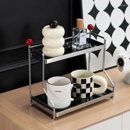 Kitchen Storage Acrylic Double Layer Shelf Antique Style Iron Desktop Water Cup Rack On The Table Bathroom