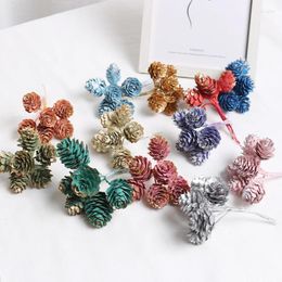 Decorative Flowers 6Pcs/Bundle Pine Cone Artificial Plants For Home Decor Christmas Decoration Fake Plant Xmas Tree Garland Ornaments DIY