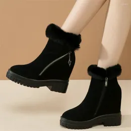 Boots Height Increasing Motorcycle Women Genuine Leather High Heel Snow Female Winter Platform Pumps Shoes Casual