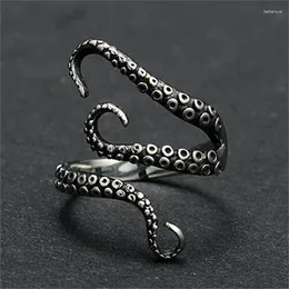 Cluster Rings Retro 3D Relief Octopus Ring For Men Jewellery Adjustable Personality Sucker Tentacles Design Male 925 Silver