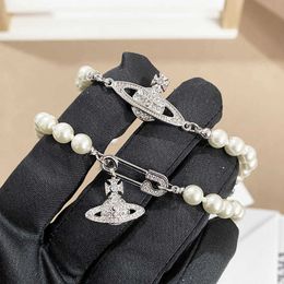 Designer High version Sparkling Diamond Brand Saturn Pearl Bracelet Female star Same Choker Small Crowd Collar Chain