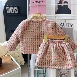 Clothing Sets Winter Girls Clothes Set Autumn Thick Kids Jacket Skirt Lace Knitted Sweater Bottoming Shirt Princess 2 3 4 5 6 7Y