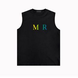 High street retro casual anime sleeveless T shirt ZJBAM090 gradual change small letter printed vest vest R84W80 fashion brand new loose casual top