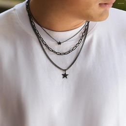 Pendant Necklaces Black Colour Layered Chains With Small Stars Pendants Necklace For Men Trendy Daily Boy Accessories On Neck 2024 Fashion