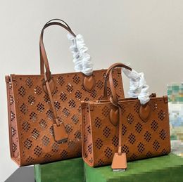 High Quality Designer Ladies 2-piece Tote Bag Small medium hollow design Brown leather large capacity Tote handbag Clutch purse