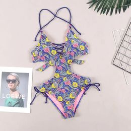 Women's Swimwear Summer Women One-Piece Swimming Suit Stretch Triangle Sexy Sweet Exposed Back Neck Rope Pure Desire Vacation