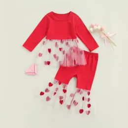 Clothing Sets CitgeeSpring Valentine's Day Kids Girlss Autumn Outfit Long Sleeve Heart Print Tops Red Flared Pants Clothes