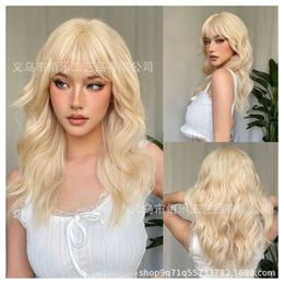 Wind neuer Vollkopf Set Perücke Weißgold Straight Pony Wave Long Curly Haarfaser Perücken