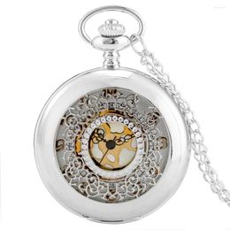 Pocket Watches Vintage Hollow Watch Openworked Window Pave Gold Face Quartz Fob Chain Necklace Pendant Gift Men Women