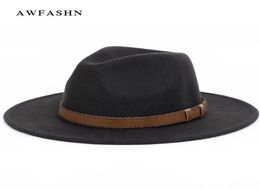 super wide brim fedora Wool Pork Pie Boater Flat Top Hat For Women039s Men039s Felt Wide Brim vintage hat Fedoras Gambler H1333038